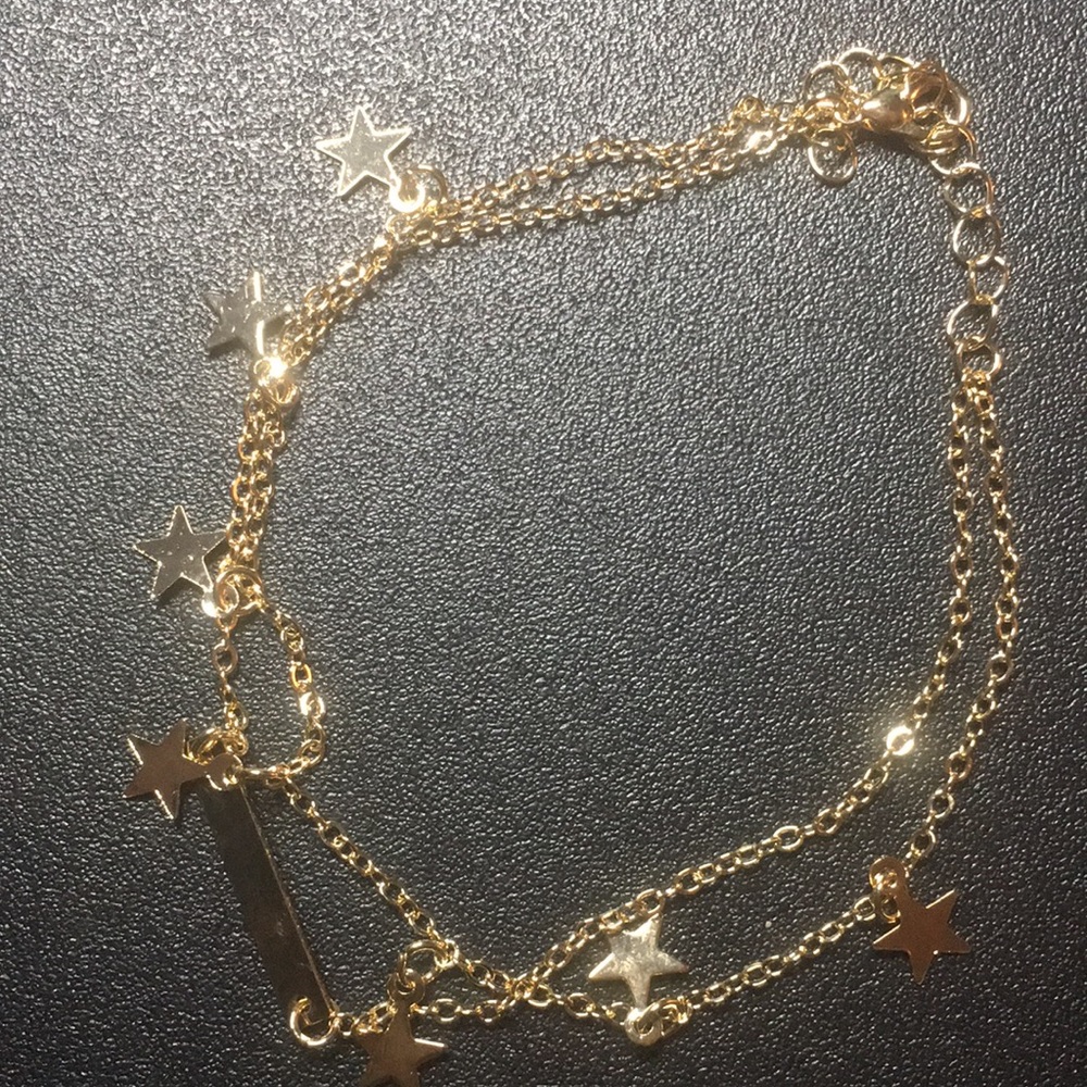 Double Chain Gold Tone Anklet with Stars